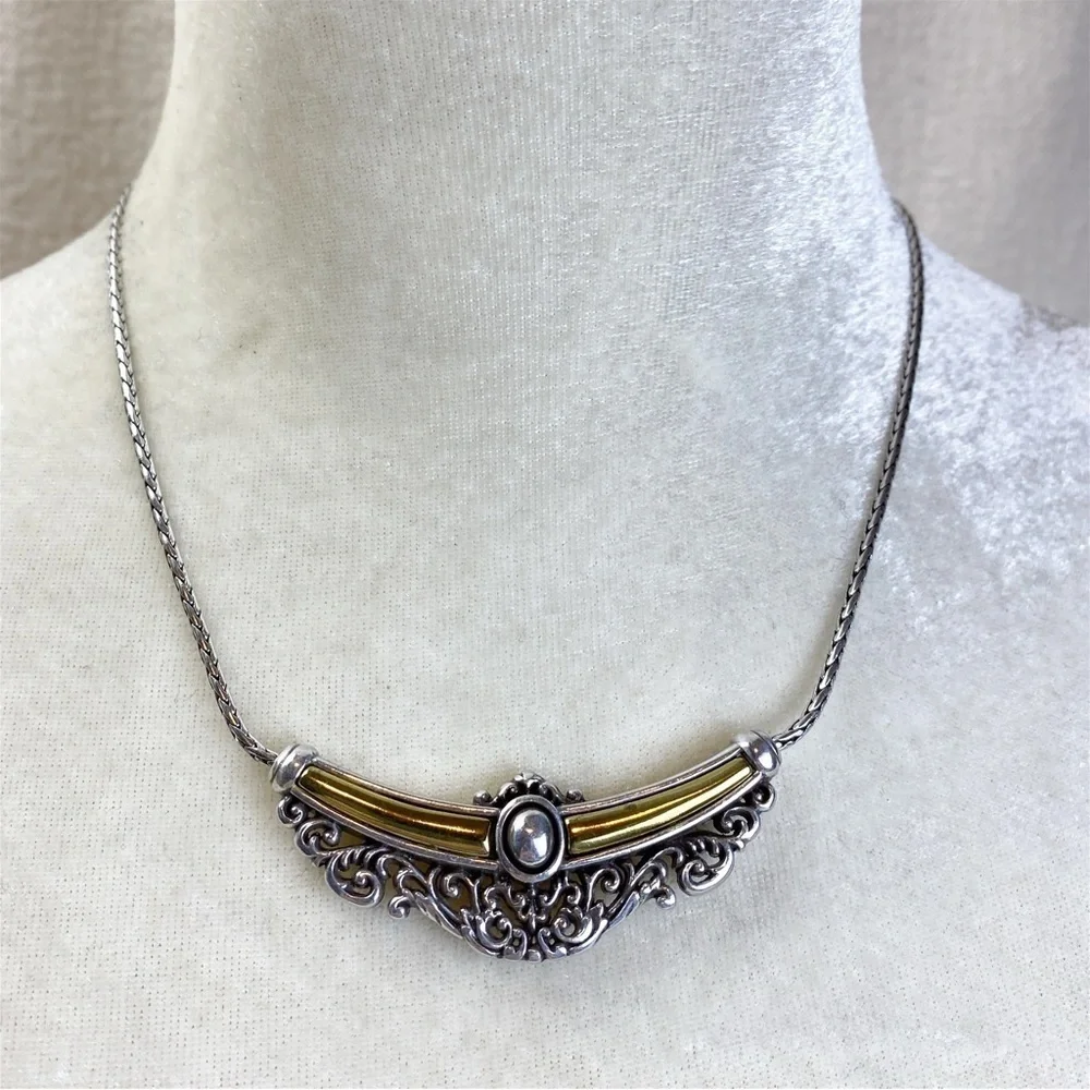 Brighton Reversible Silver gold bar pendant necklace w tin